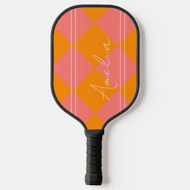 Personalised Name Orange pink Pickleball Paddle (Back)