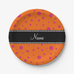 Personalised name orange pink polka dots paper plate