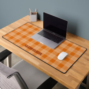 Personalised Name Orange Plaid Gingham Pattern Desk Mat