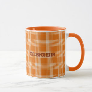Personalised Name Orange Plaid Gingham Pattern Mug
