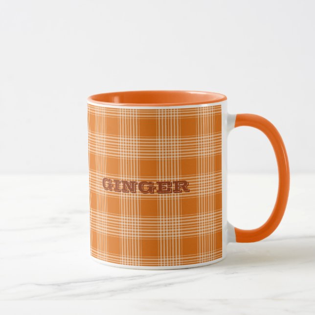 Personalised Name Orange Plaid Gingham Pattern Mug (Right)