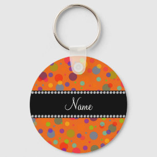 Personalised name orange rainbow polka dots key ring