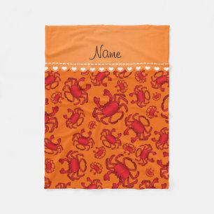 Personalised name orange red crab pattern fleece blanket