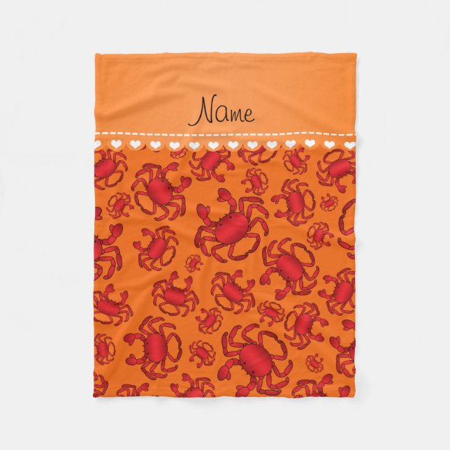 Personalised name orange red crab pattern fleece blanket (Front)