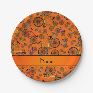 Personalised name orange road bikes paper plate