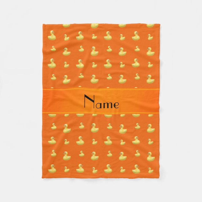 Personalised name orange rubber duck pattern fleece blanket (Front)