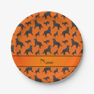 Personalised name orange Schipperke dogs Paper Plate