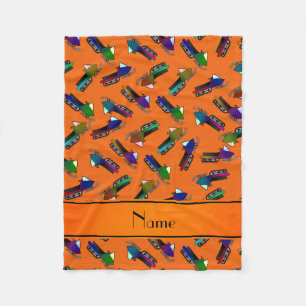 Personalised name orange snowmobiles fleece blanket