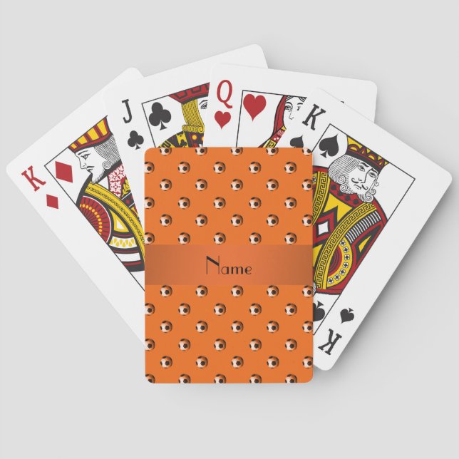 Personalised name orange soccer balls playing cards (Back)