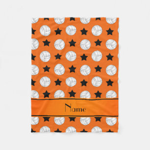 Personalised name orange volleyball black stars fleece blanket