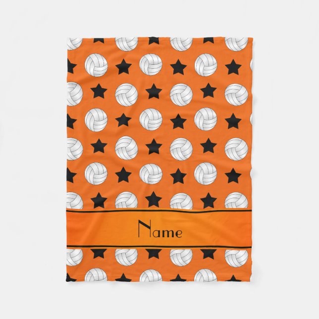 Personalised name orange volleyball black stars fleece blanket (Front)