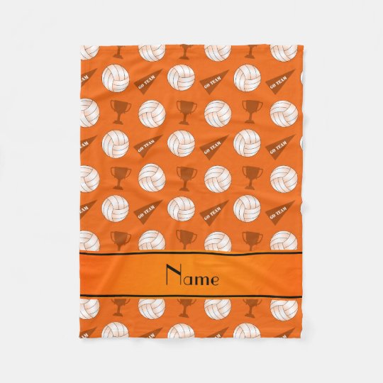Personalised name orange volleyballs trophy flag fleece blanket