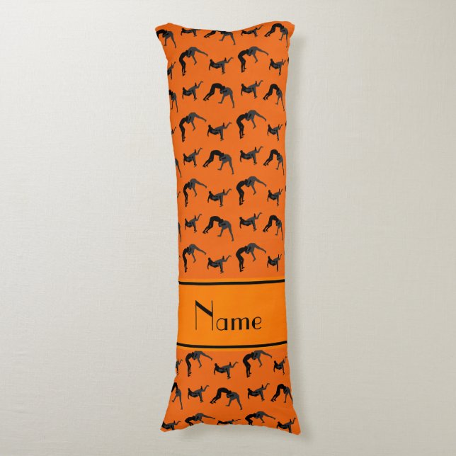 Personalised name orange wrestling silhouettes body cushion (Front Vertical)