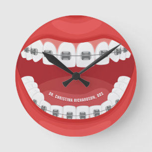 Personalised Name Orthodontic Office Dental Braces Round Clock