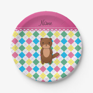 Personalised name otter rainbow argyle paper plate