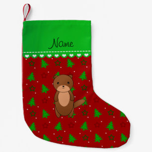 Personalised name otter red trees stars small christmas stocking