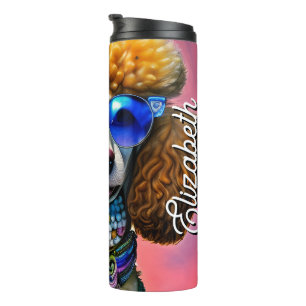 Personalised Name Oversized Sunglasses Poodle Dog Thermal Tumbler