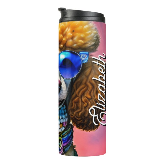 Personalised Name Oversized Sunglasses Poodle Dog Thermal Tumbler (Rotated Right)