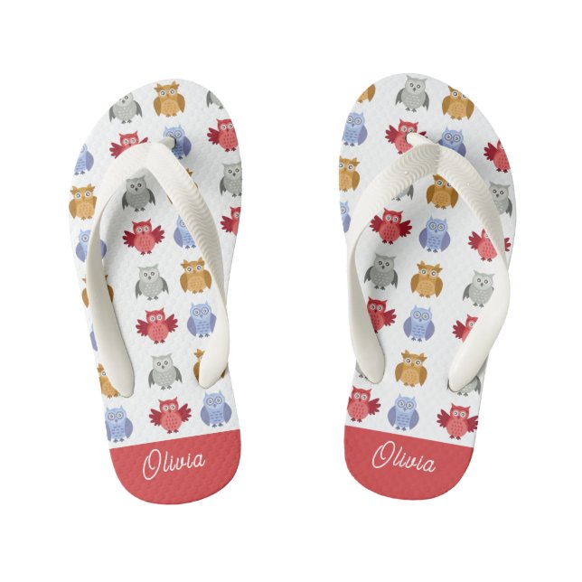 Personalised Name Owl Beach Kid's Flip Flops (Footbed)