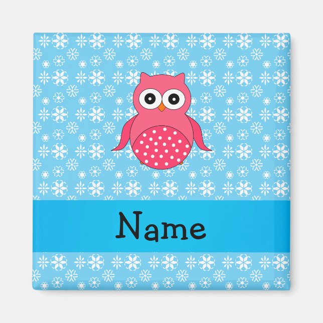 Personalised name owl blue snowflakes magnet (Front)