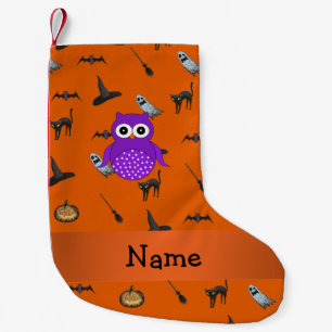 Personalised name owl halloween pattern small christmas stocking