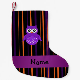 Personalised name owl halloween stripes small christmas stocking