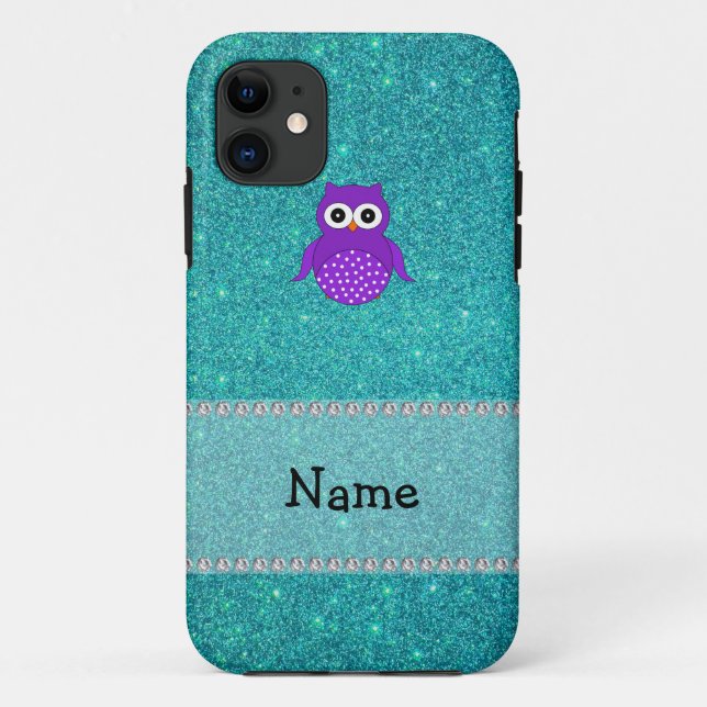 Personalised name owl turquoise glitter Case-Mate iPhone case (Back)
