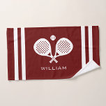 Personalised Name Padel Tennis Dark Red Stripes Hand Towel<br><div class="desc">Here at AdeliaGifts we love this Personalised Name Padel Tennis Dark Red Striped Hand Towel and we think you will love it too. 
The perfect gift or just treat yourself! 
We have a HUGE selection of products with most designs available for Men,  Women and Kids. Check them out!</div>