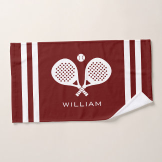 Personalised Name Padel Tennis Dark Red Stripes Hand Towel