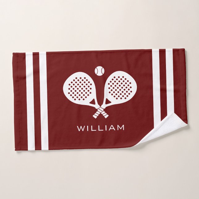 Personalised Name Padel Tennis Dark Red Stripes Hand Towel (Creator Uploaded)