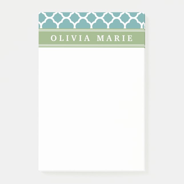 Personalised Name Pale Blue Quatrefoil Pattern Post-it Notes (Front)