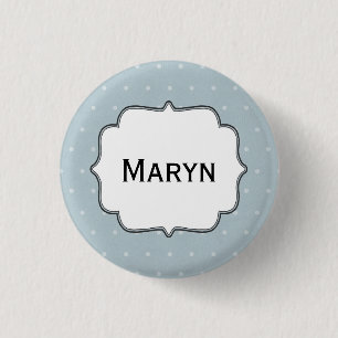Personalised Name Pale Blue with White Polka Dots 3 Cm Round Badge
