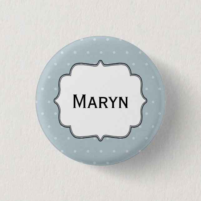 Personalised Name Pale Blue with White Polka Dots 3 Cm Round Badge (Front)