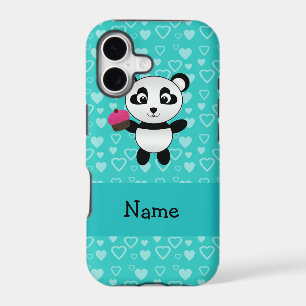 Personalised name panda cupcake turquoise hearts