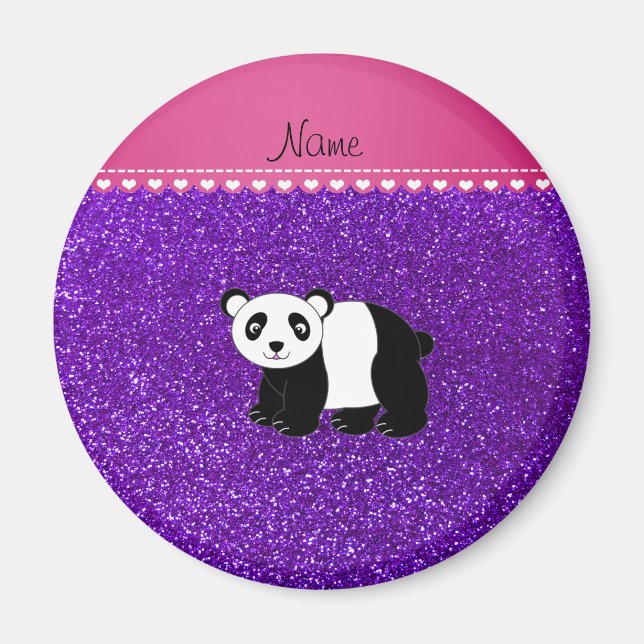 Personalised name panda indigo purple glitter magnet (Front)