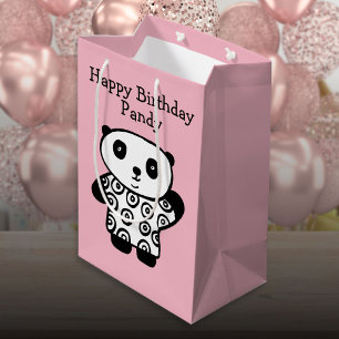 Personalised Name Panda Pink Happy Birthday Medium Gift Bag