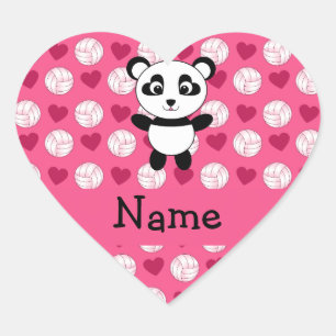 Personalised name panda pink volleyball hearts heart sticker