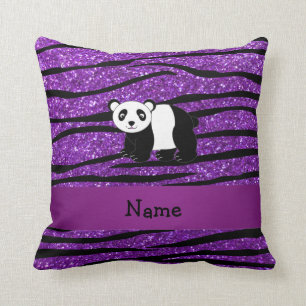 Personalised name panda purple glitter zebra cushion