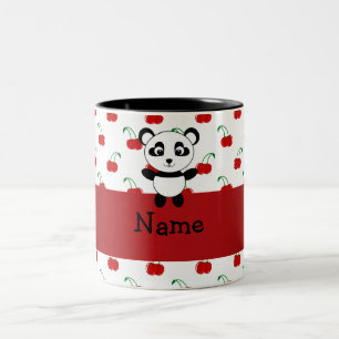 Personalised name panda red cherries Two-Tone coffee mug