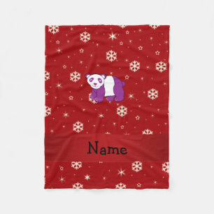 Personalised name panda red snowflakes fleece blanket