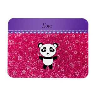 Personalised name panda rose pink glitter stars magnet