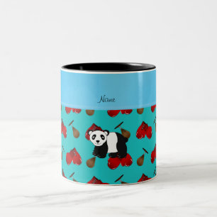 Personalised name panda turquoise boxing gloves Two-Tone coffee mug