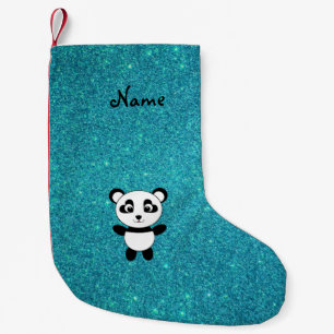 Personalised name panda turquoise glitter small christmas stocking
