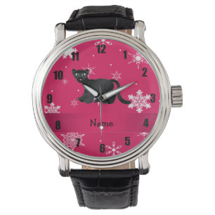 Personalised name panther pink snowflakes watch