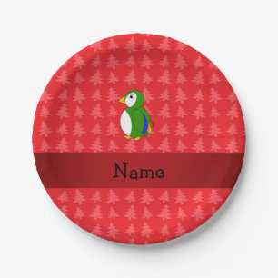 Personalised name parrot red christmas trees paper plate