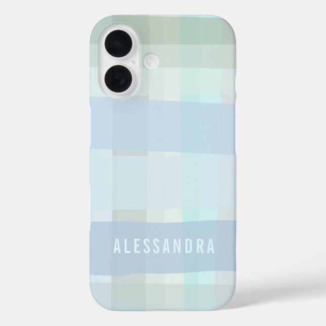 Personalised Name Pastel,Check Plaid Blue Sage  Case-Mate iPhone Case (Back)