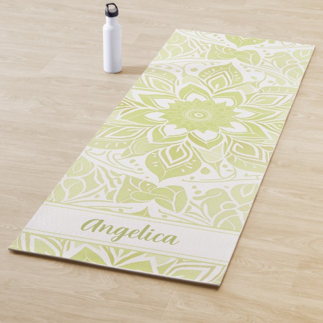Personalised Name Pastel Green Mandala Yoga Mat (In Situ)