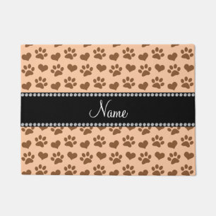 Personalised name pastel peach hearts and paw doormat