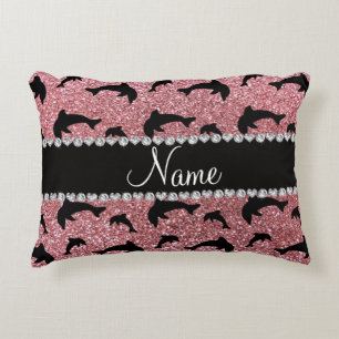 Personalised name pastel pink glitter dolphins decorative cushion