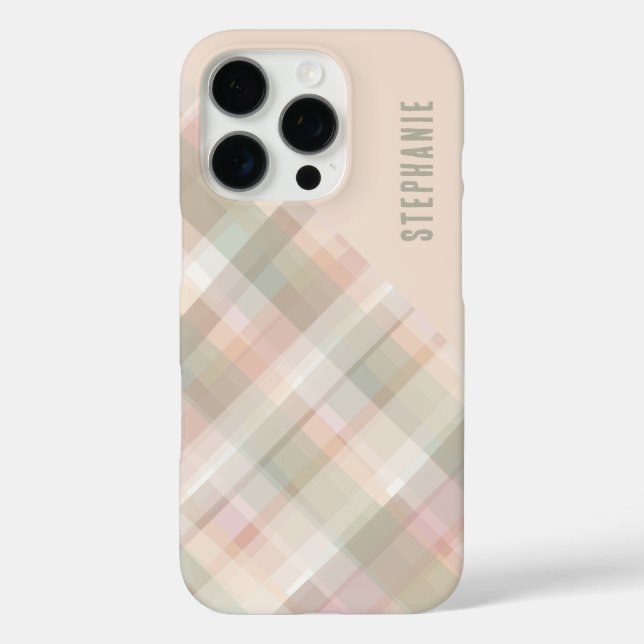 Personalised Name Pastel Plaid Peach Green Pretty  Case-Mate iPhone Case (Back)